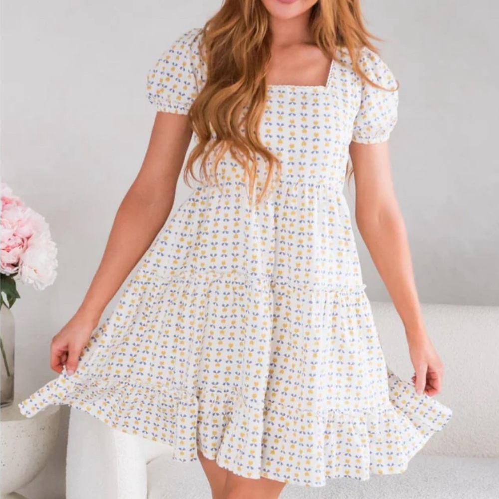 lemon and ivory print dress